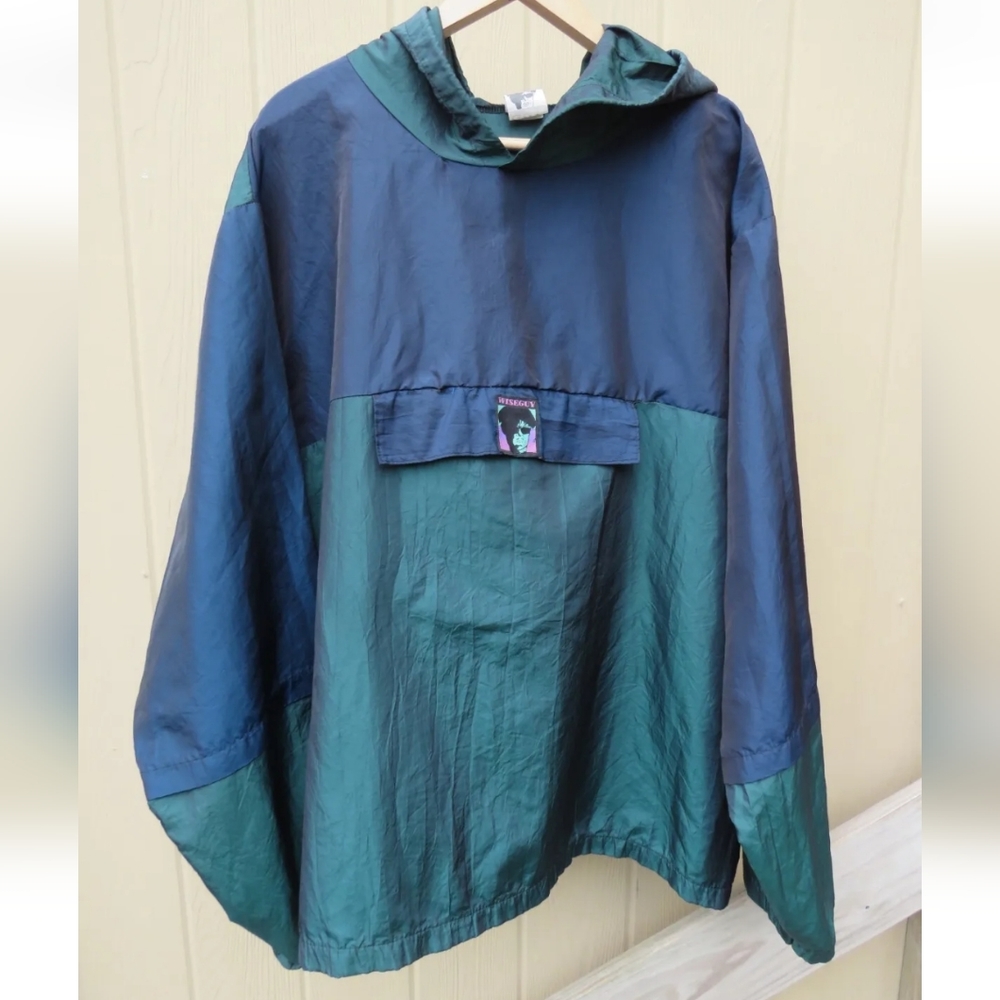 Vintage 80s Wise Guy Windbreaker Mens Jacket Blue Green Iridescent One Size